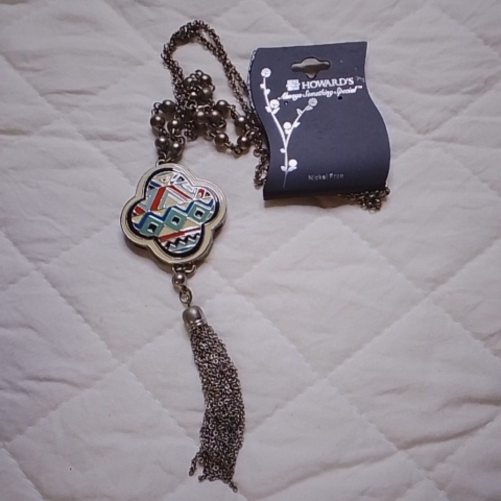 Silvertone Mosaic Pendant Necklace